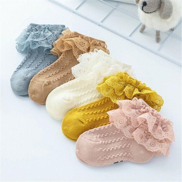 

socks kids breathable cotton lace ruffle princess mesh children ankle short sock white pink blue baby girls toddler, Pink;yellow