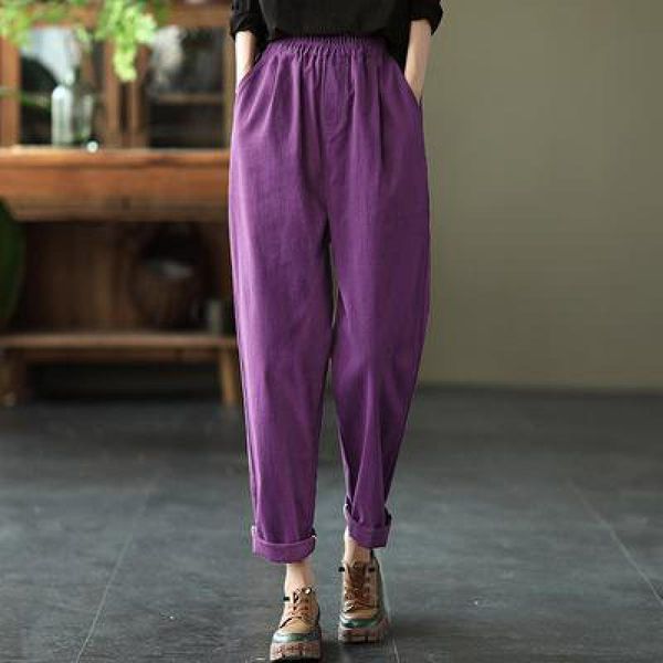 

women's pants & capris 2021autumn retro simple solid color casual harem korean elastic high waist slimming loose women trousers, Black;white