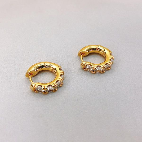 

hoop & huggie gold plated zircon earrings 18k real shiny gift jewelry, Golden;silver