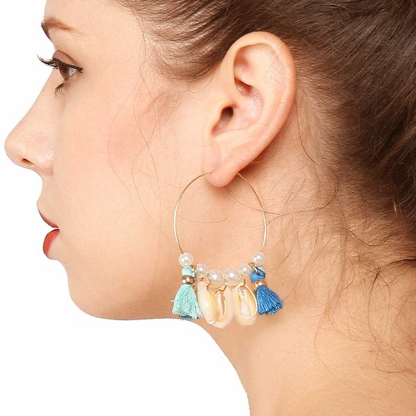 

jewelry bohemian personal handmade tassel pearl shell earrings b0603, Silver
