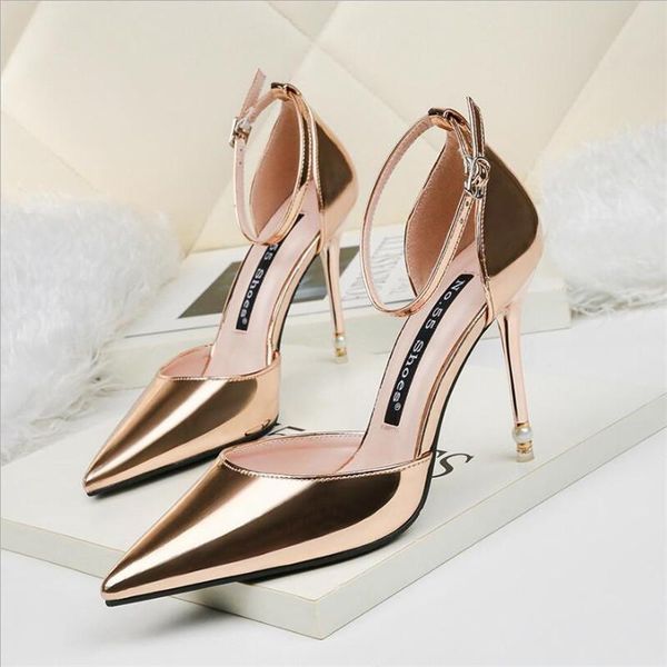 

dress shoes patent leather party fetish high heels women gold ladies with sandals tacones mujer, Black