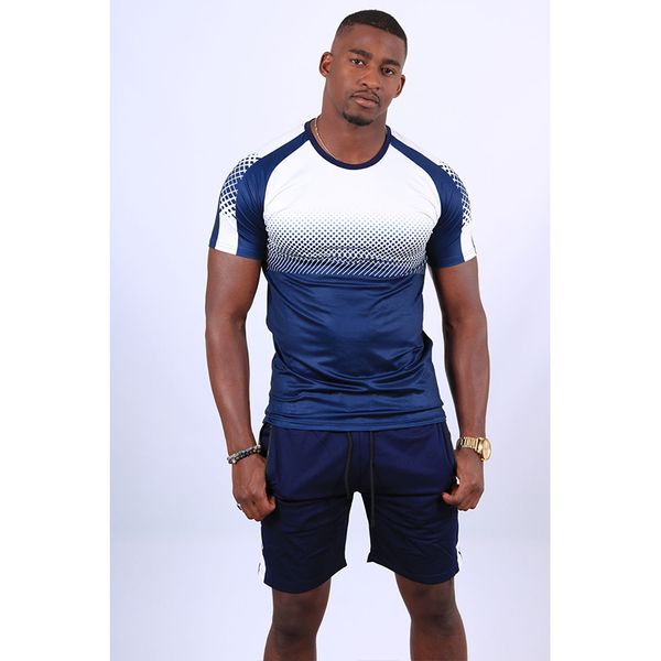 

gradient design mens sports suit short-sleeved t-shirt with shorts comfortable breathable and dry daily leisure sports, Black;blue