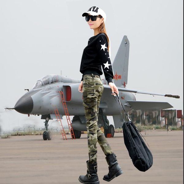 

women's jeans 2021 spring and autumn stretch korean version show skinny feet camouflage pants, Blue