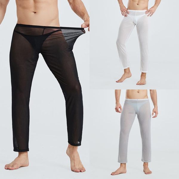 

men's sleepwear see through transparent pants colorful pijama hombre verano mesh mens pyjama black men nightwear lounge wear, Black;brown