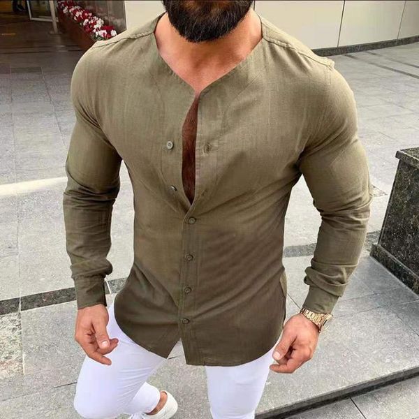 

men's casual shirts shirt spring autumn male fashion tees long sleeve single breasted men for daily stand collar clothing, White;black