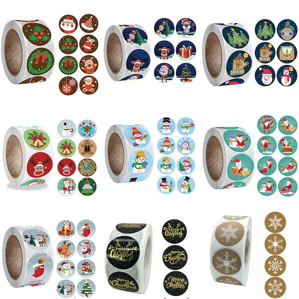 

gift wrap 500pcs/roll christmas adhesive stickers round label for diy box baking package envelope stationery festival decoration