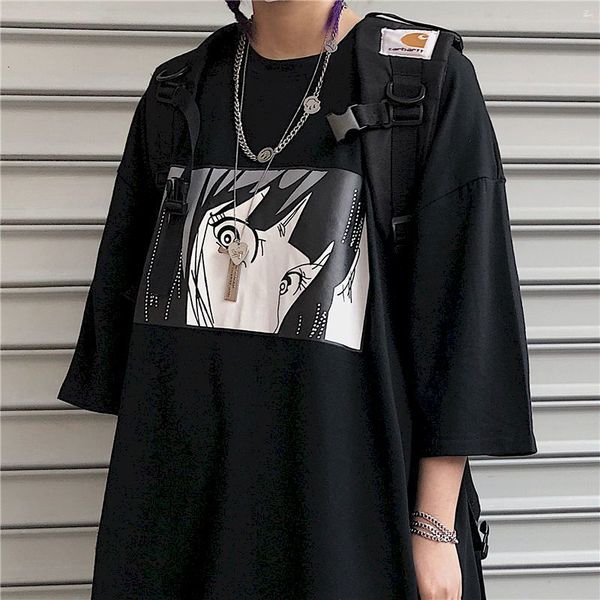 

female, thin, dark-style anime t-shirt printed korean version of loose casual short sleeve female student 14yb, White