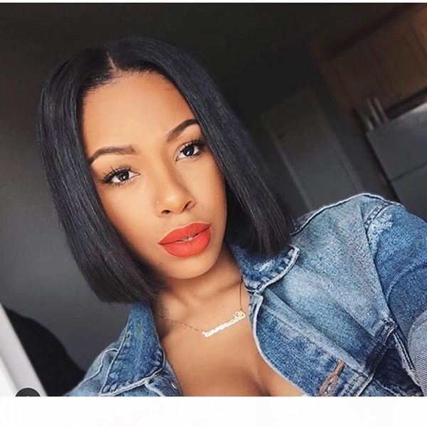 

meetu 2x6 bob lace frontal wigs brazilian virgin hair straight lace front human hair wigs swiss lace clsoure wig pre plucked, Black;brown
