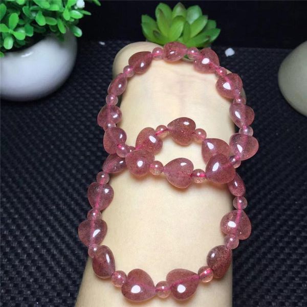 

beaded, strands natural crystal bracelet strawberry heart stone hand jewelry red healing, Black