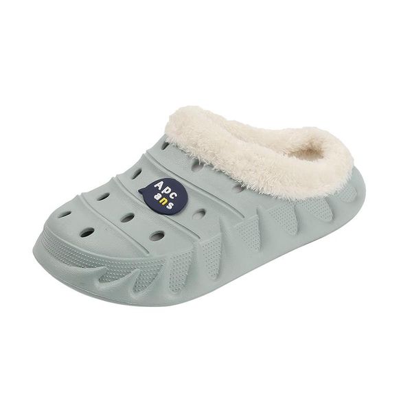 

slippers winter warm fur cotton shoes thick soles for men and women net plush home waterproof zapatos, Black