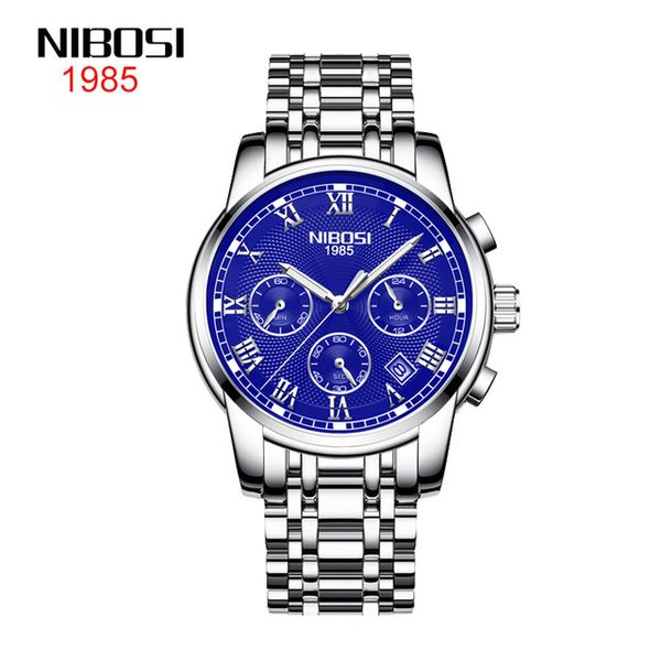 

13 style nibosi silver shell watch outdoor sports watch men's luminous waterproof sports quartz chronograph mens watch watches blue dai, Slivery;brown