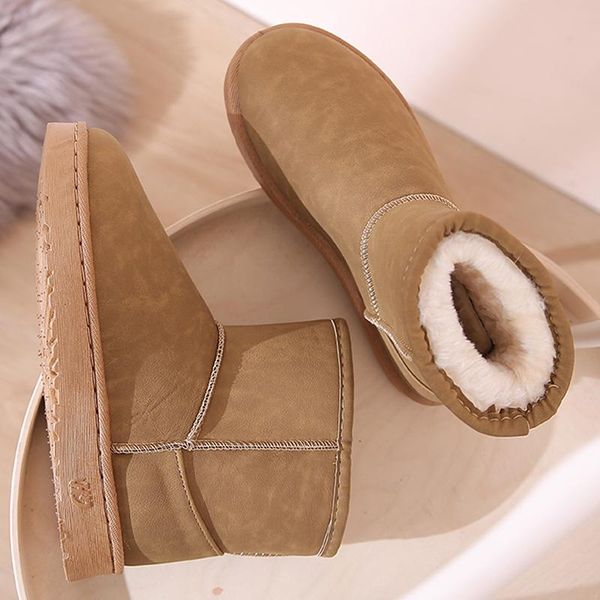 

boots ankle snow 2021 winter warm fashion plus velvet short tube non-slip casual women flats, Black