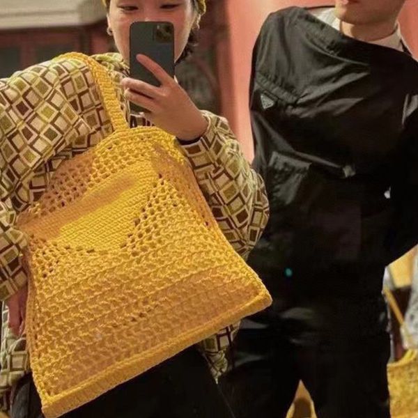 

raffia fiber tote bag summer soft style woven hollow handbag letter decoration gentle girl must go out in fashion mesh bag