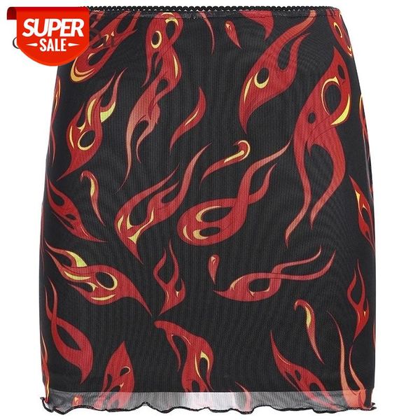 

artsu flame printed mesh skirt tulle black high waist skirts womens bodycon pencil skirt ladies streetwear summer assk20239 #4m95