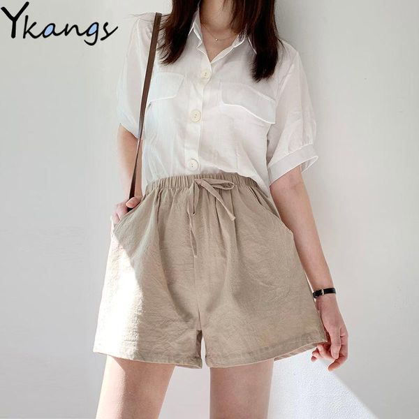 

women's shorts summer casual cotton linen women plus size high waist 2021 fashion short pants ladies office streetwear, White;black