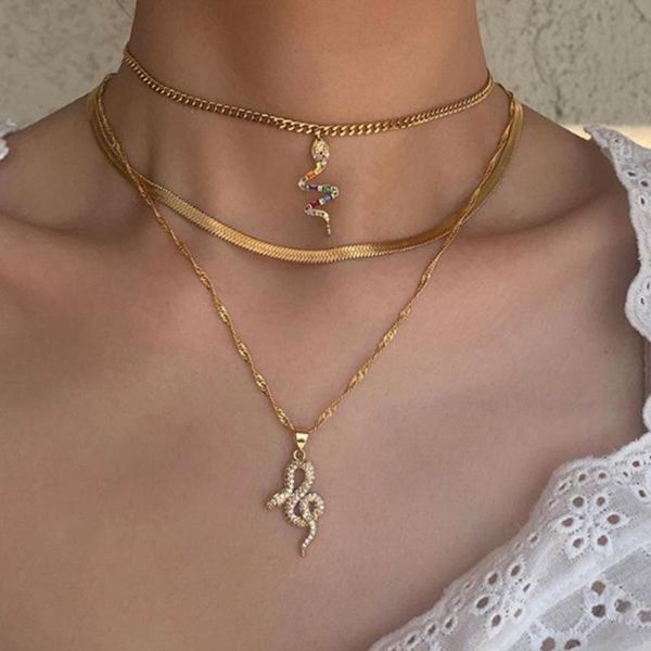 

pendant necklaces multi-layer retro trend snake-shaped curved color rhinestone necklace female japanese and korean fashion accessories, Silver