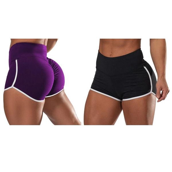 

women's shorts 2 pcs summer slip sport compression workout shorts,  size black & xl purple, White;black