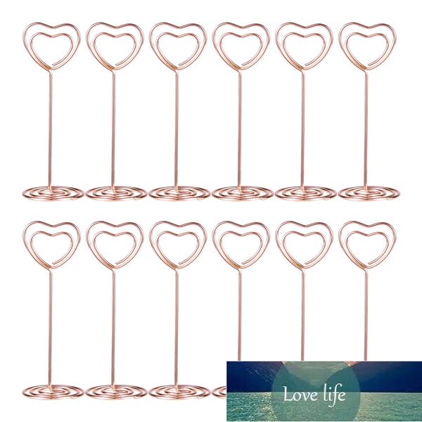 12 pcs Rose Gold Heart Heart Holder Tither Table Stand Place Card Clips Papel Menu Número do Menu para festa de casamento Favores Decor