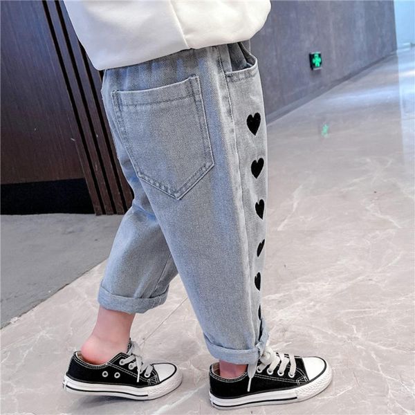 

jeans baby girl heart pattern toddler spring autumn casual style clothes, Blue