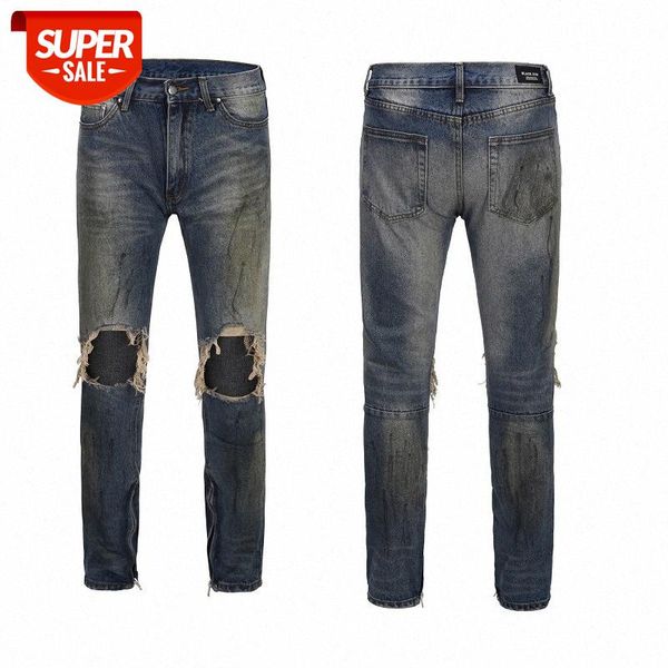 

street dirty jeans beggar knee cut holes slim feet zipper men #sp6w, Black