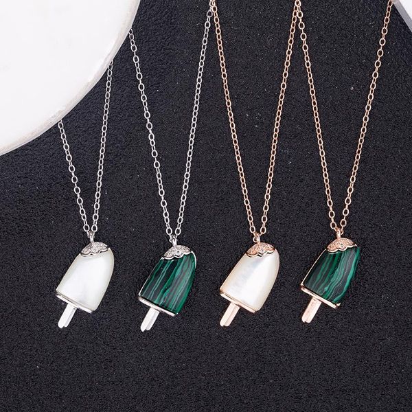 

chains 925 sterling silver gelati long chain necklace cream green white pendant original brand jewelry logo 1:1 women gift