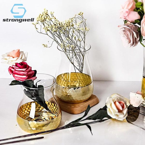 

vases strongwell modern minimalist gold plate honeycomb glass home decoration deskhydroponics flower vase ornaments gift