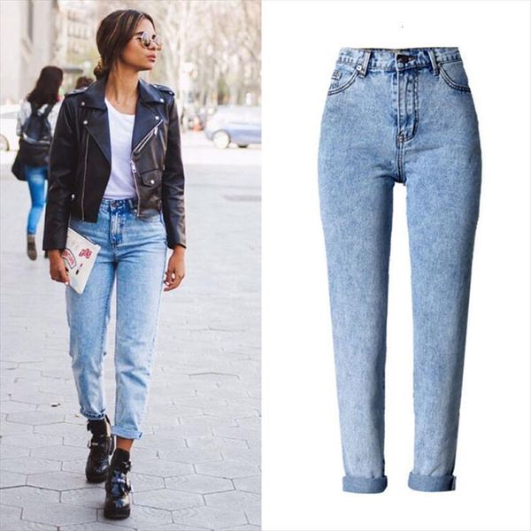 

long waist womens jeans 100% cotton snow wash type denim vintage loose straight trousers, Blue