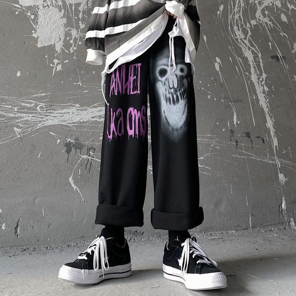 

women's pants & capris black devil streetwear women high street joggers trousers hip hop rock spring summer cartoon cargo females, Black;white