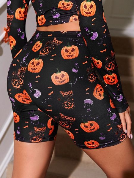 

halloween allover print biker shorts d7yo#, Black