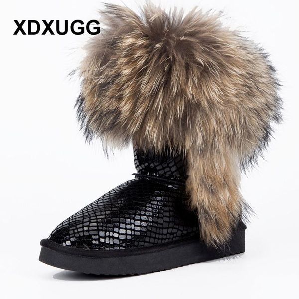 

boots xdxugg snow women's tall natural fur european and american style, Black