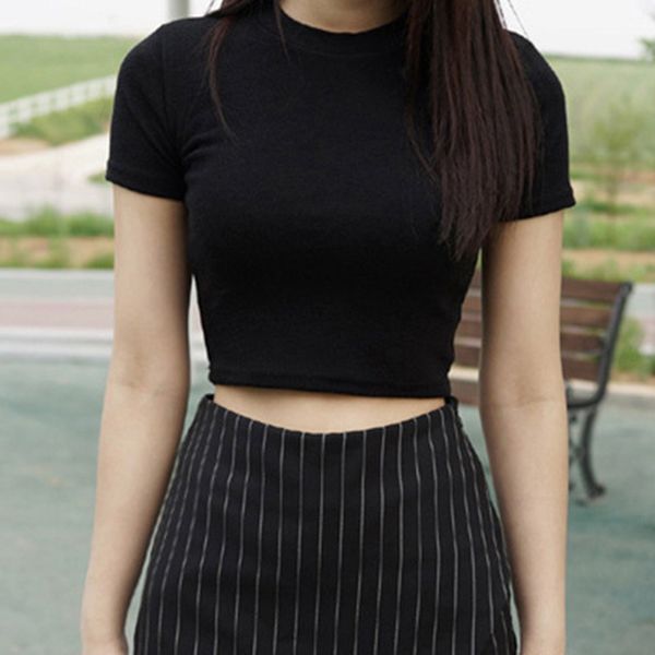 

new women summer t-shirts short sleeves round neck solid color cotton slim fit ropa casual pullover korean clothes c0220, White