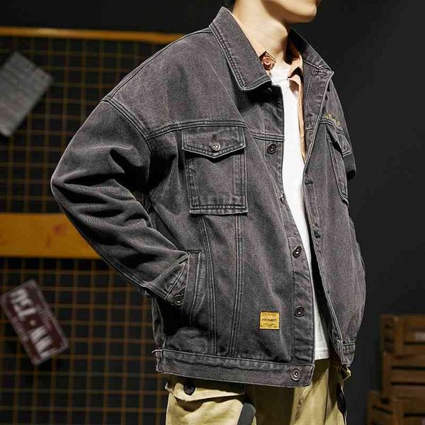 

denim jacket men's new fashion brand in autumn and winter loose street trend ruffian handsome denim, Black