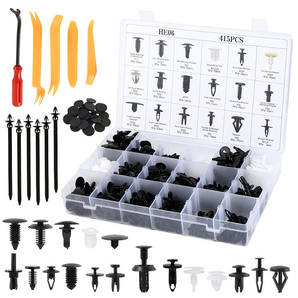 

446pcs car retainer clips kits car door panel trim clips bumper fender rivets auto parts with fastener remover tools cable tie