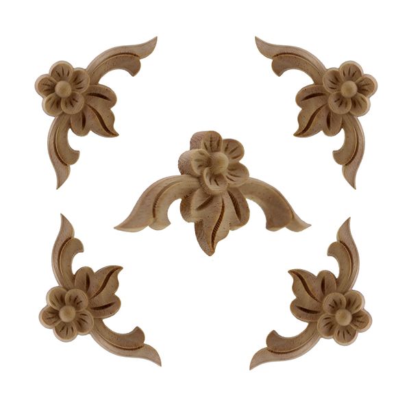 RUNBAZEF Rose Flower Carving Appliques in legno naturale per mobili Cabinet Modanature in legno non verniciate Decal Figurine decorative C0220