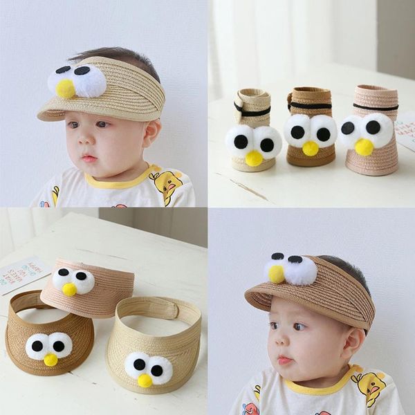 

summer empty children hat straw super cute of male and female baby cap ins was big eyes sun hat, Blue;gray