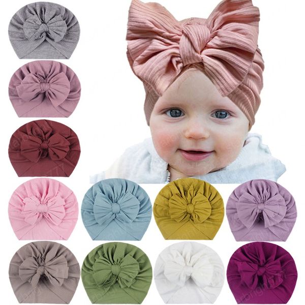 18 * 17 cm baby meninas elásticas nylon tampas de cor sólida artesanal bowknot bonés bonitos arcos headwear acessórios de cabelo recém-nascido foto adereços