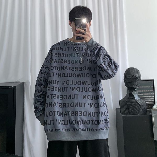 

men's hoodies & sweatshirts long sleeve sweatshirt for men casual letter printed pullover o-neck sweater oversize loose sports clothes, Black