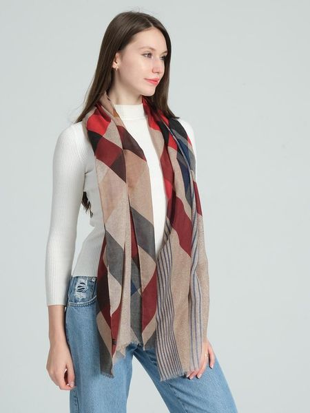 

hats, scarves & gloves sets 2021 women's scarf cotton geometric pattern clashing color fashion versatile soft warm wrap large shawl gif, Blue;gray