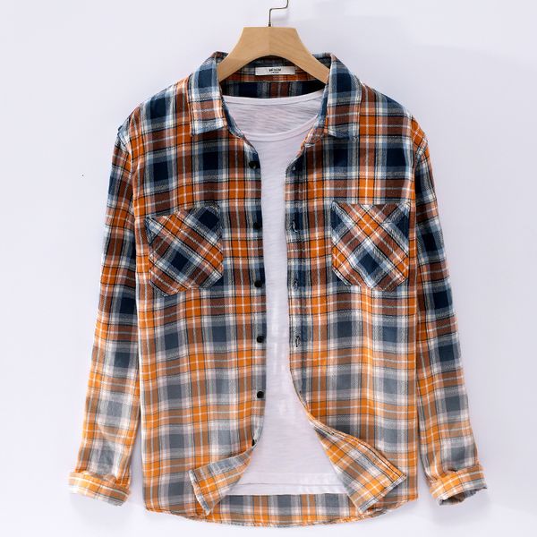 

2021 new 100% algodo camisas masculinas marca moda para homens outono de manga comprida xadrez camisa masculina casual gradiente 9kre, White