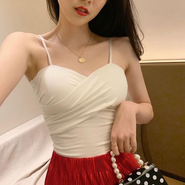 

women's tanks & camis ity clothing sling girl leisure bottoming shirt beauty back solid color vest with chest pad woman, White