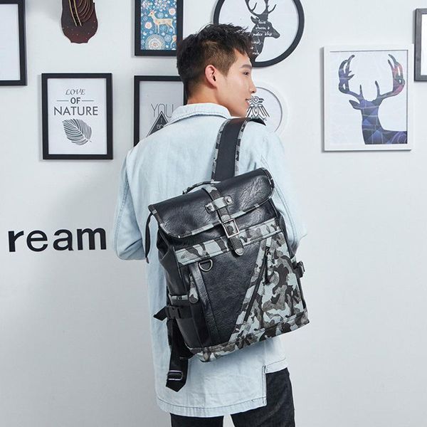 

backpack 2021 men's waterproof pu leather korean style fashion anti-theft teen laptop
