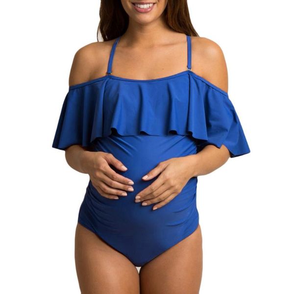 

women maternity pregnant one piece swimsuit jumpsuit tankinis solid color bikini swimsuit beachwear ruffle bathing suit summer#8