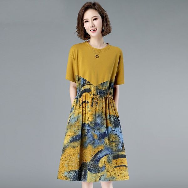 

women's summer 2021 large loose size mother thin waist midi length dress clothing cotton 4xl 355 eh10, Black;gray