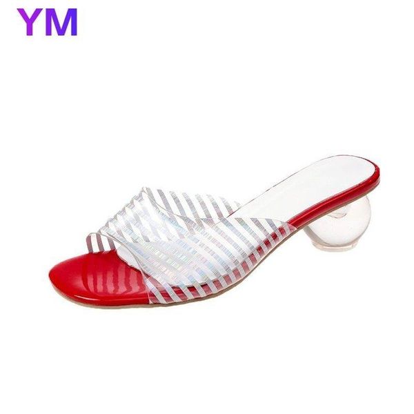 

2021 clear heels stripe women sandals summer shoes lady transparent pvc high pumps wedding jelly buty damskie heels 41, Black
