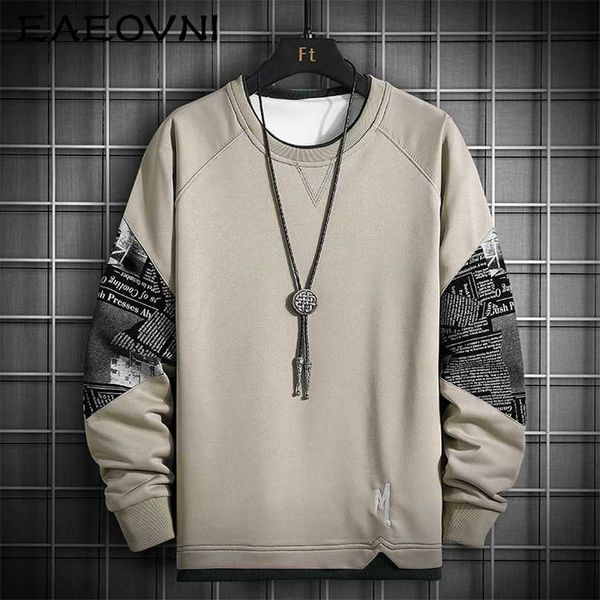 Eeovni homens patchwork hoodie streetwear impressão tops masculino hip hop harajuku moletom coreano casual casual do pescoço O-pescoço 211014
