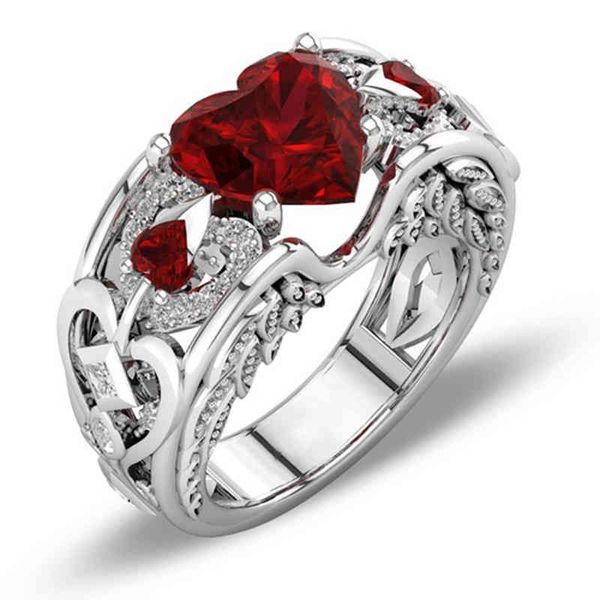 MuXi Moda anello creativo Princs europei e americani anello rubino a forma di cuore gioielli anello ladi