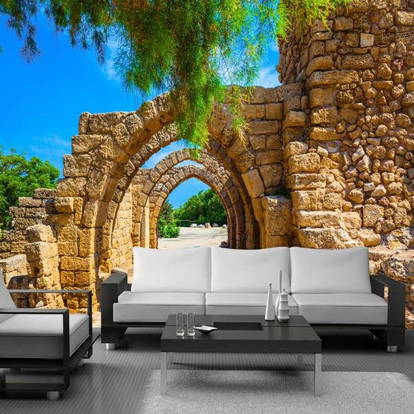 

wallpapers drop custom po wallpaper 3d stereoscopic arches brick wall paper painting papers home decor landscape