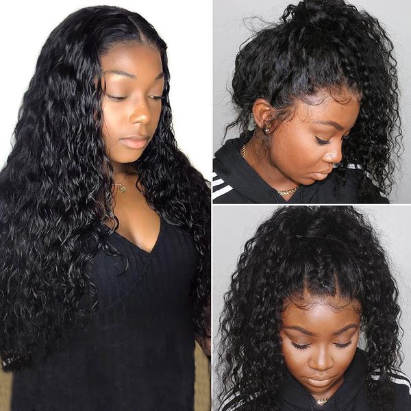 

natural wave 360 lace frontal wig human hair wig 13x4 lace front wigs bleached knots medium black 150%180%density with baby hair, Black;brown