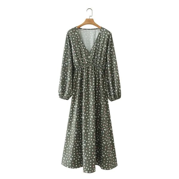 

casual dresses women floral print v neck midi dress female lantern sleeve clothes lady loose vestido d8192, Black;gray