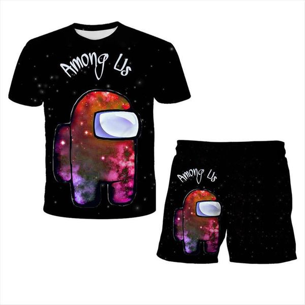 

two piece summer short sleeved shorts, consisting of 3d t shirts and boys girls harajuku, Blue